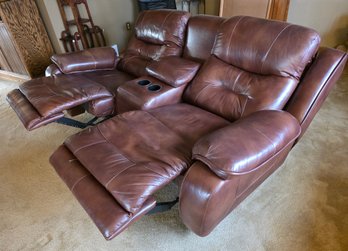 Antonin Brown Faux Leather Head And Leg Power Reclining Console Loveseat