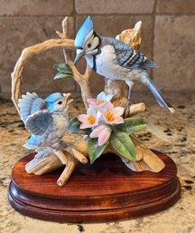 Vintage Porcelain Blue Jay Family Figurine By Andrea By Sadek