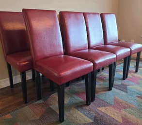 Set Of Red Faux Leather Parson Chairs