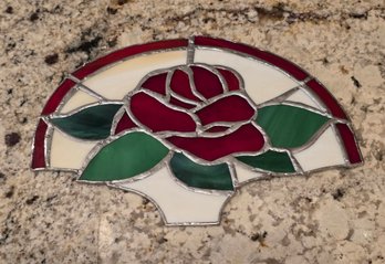 Handmade Stained Glass Suncatcher Featuring A Red Rose Blossom Design