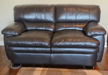 Contemporary Soft Faux Brown Leather Loveseat