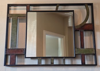 Heavy Wall Mirror With Distinctive Art Deco Style With A Geometric Metal Frame In Various Metallic Tones