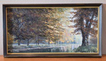 Vintage Folk Art Oil Painting Framed SIGNED