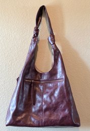 Slouchy Boho Chicwine Red Leather Hobo Style Shoulder Bag Featuring Knotted Strap Details