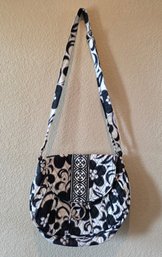 Vera Bradley Saddle Up Crossbody Bag In The Black And White 'Day And Night' Pattern