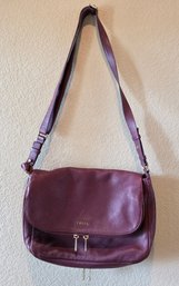 Fossil Preston Maroon Burgundy Leather Crossbody Flap Shoulder Purse