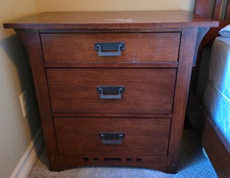 Broyhill Furniture Quarter Sawn Oak Contemporary Mission Style Three Drawer Nightstand