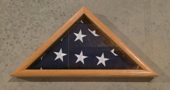 Solid Oak American Flag Display Case, Often Used As A Memorial Shadow Box For Veterans