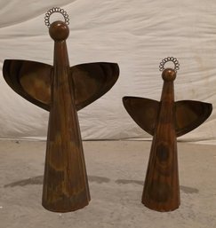 Metal Angel Sculptures Are Likely Handmade Decorative Candle Holders
