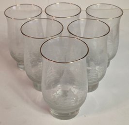 Vintage Libbey Arby's Christmas Etched Glass Tumblers With A Frosted Winter Scene And Gold Trim