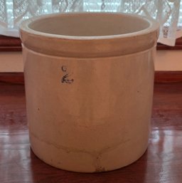 Vintage 2-gallon Stoneware Crock Featuring A Cream-colored Glaze And A Cobalt Blue '2' Stamp