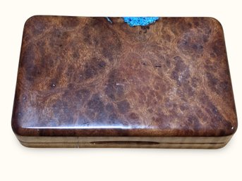 #J40 Rich Burl Wood Fly Fishing Box With Subtle Turquoise Inlay With Lures