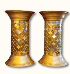 K4 Mosaic Glass And Gold Pillar Candleholder Set