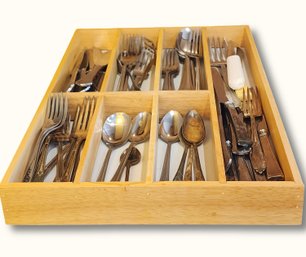K16 Wooden Flatware Organizer Tray With Stainless Steel Cutlery Set