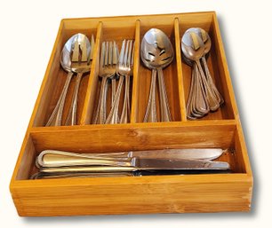 K18 Stainless Steel Flatware Set In Bamboo Drawer Organizer