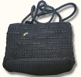 LR6 The Sak Vintage Black Crochet Knit Crossbody Shoulder Bag