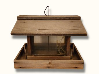 SR16 Handmade Reclaimed Barn Wood Hanging Bird Feeder With Plexiglass Windows