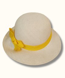 FR15 Vintage Straw Sun Hat With Yellow Ribbon Bow