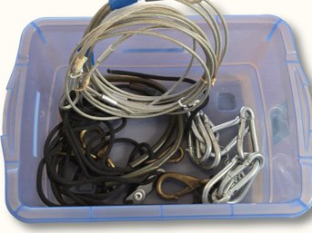 R979 Steel Cable And Rigging Hardware Lot With Plastic Storage Bin