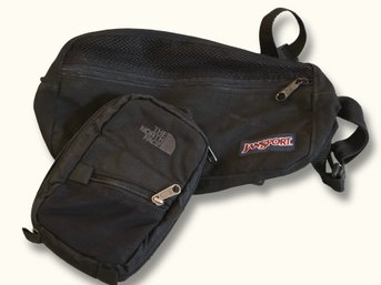 R1011 The North Face And JanSport Black Waist Pack And Pouch Lot