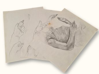 R1017 Vintage G Rogers Pencil Sketch Anatomy Study Drawings Lot Of 3