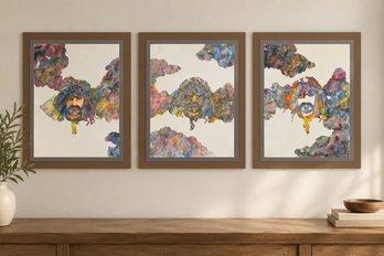 R1029 Vintage G Rogers Frank Zappa Triptych Psychedelic Colored Pencil Drawings
