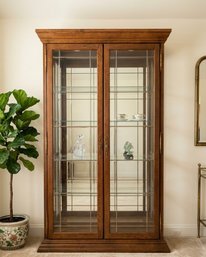 Vintage Lighted Oak Curio Cabinet