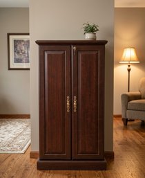 Cherry Wood Lockable Media Storage Cabinet