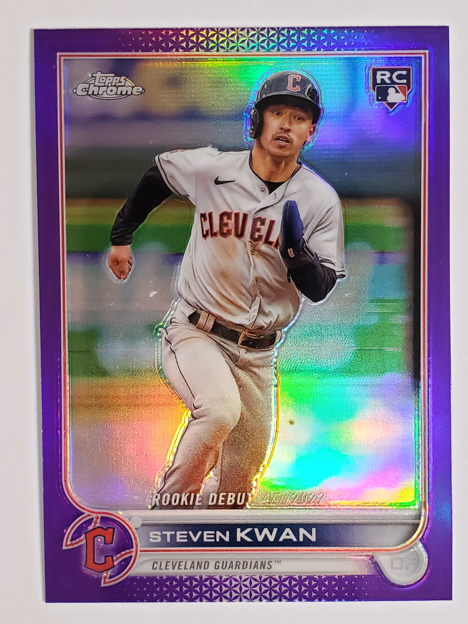 2022 Topps Chrome Update Steven Kwan Rookie Debut Purple Parallel 