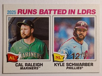 2026 Topps Heritage '25 RBI Leaders Cal Raleigh / Kyle Schwarber Baseball Card Mariners / Phillies
