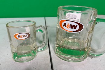 Vintage A&w Root Beer Glass Mug Set ( One Large One Small) -- A5