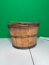 Vintage Wooden Farm Bucket With Metal Bands -- A7