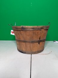 Rustic Wooden Farm Bucket With Metal Bands -- A8