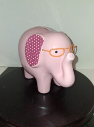 Cute Ceramic Pink Elephant With Glasses Piggy Bank