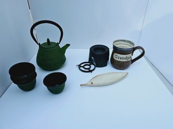 Miscellaneous Lot Of Tea Set, Mugs, And Boat Dish, Lot #7