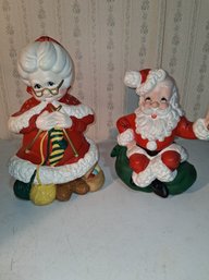 Vintage Large Ceramic Mrs And Mr Claus