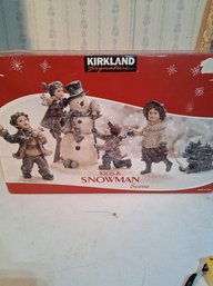 Vintage Christmas Kids And Snowman Scene
