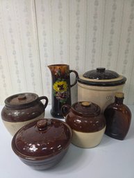 Collection Of Stoneware Pottery, Bean Pots, Weller Pitcher
