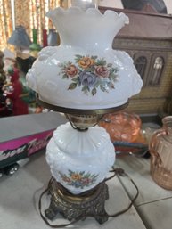 Fenton Embossed Roses Milk Glass Hurricane Lamp