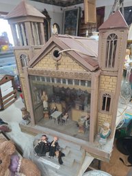 Breathtaking Large Church Diorama, Handmade Folk Art With Lights And Music