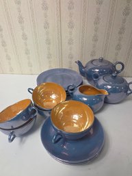 Vintage Lusterware Nippon Set, Blue And Yellow