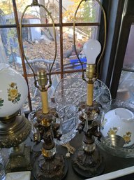 Stunning Pair Of Antique Lamps No Shades
