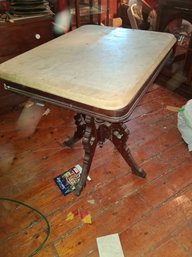 Gorgeous Heavy Antique Marble Top Table Wooden Base