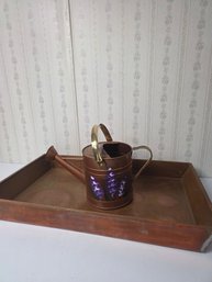 2 Copper Items, Watering Can And A Large Copper Tray