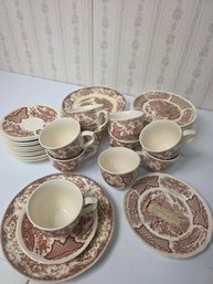 Brown Transferware Porcelain , Over 30 Pieces