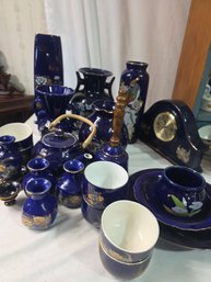 Kutani Cobalt Glaze Set, Over 20 Pcs Including A Clock