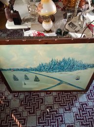 Large Signed Art On Canvas Beautiful Winter Scene