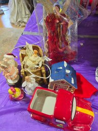 Collection Of Christmas Items, One Dept 56 House, One Large Porcelain Truck