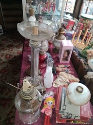 Table Lot Full Of Antique Lamps