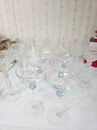 2 Sets Of Glasses, Blown Art Glass And Crystal